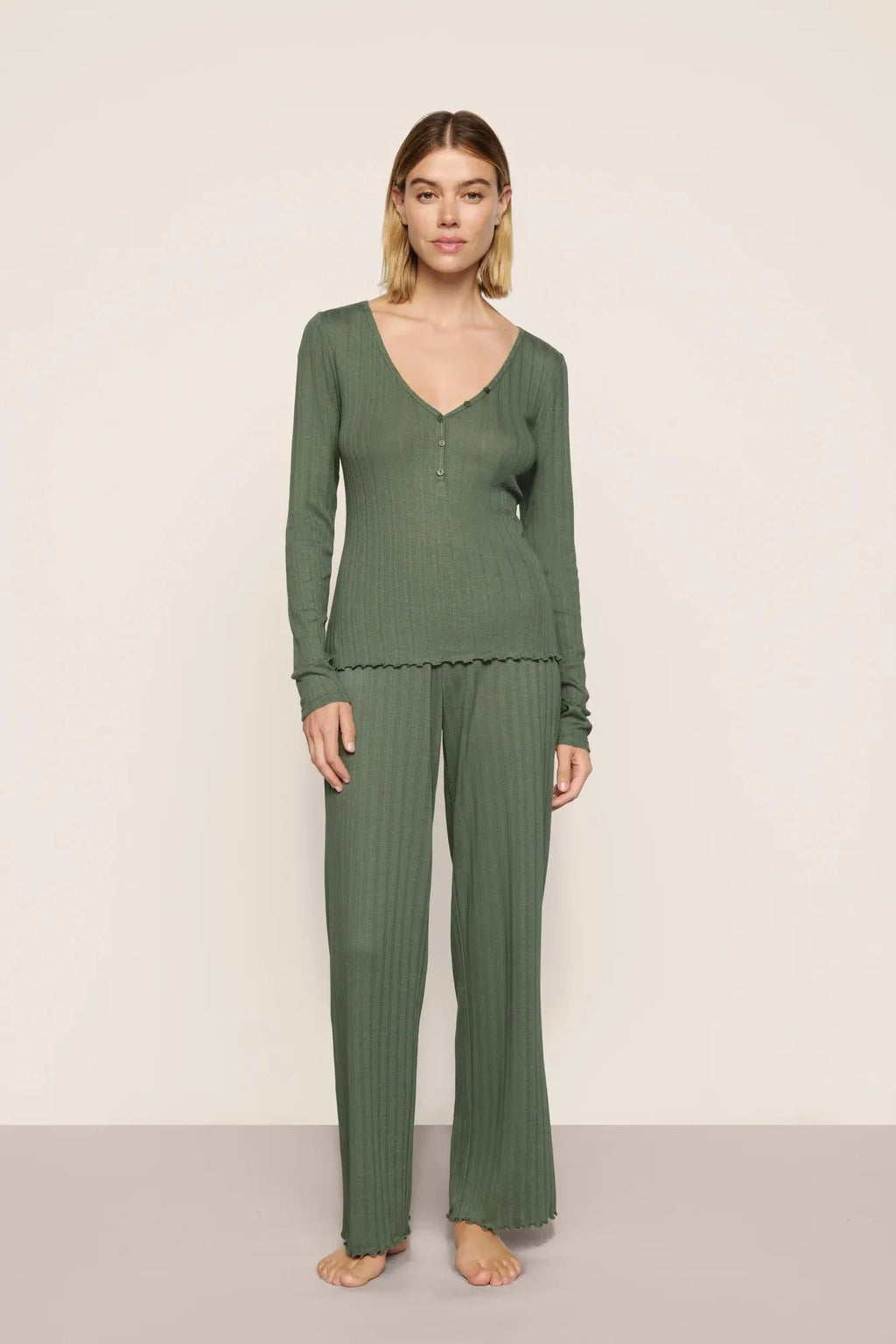 Pointelle V Neck Henley